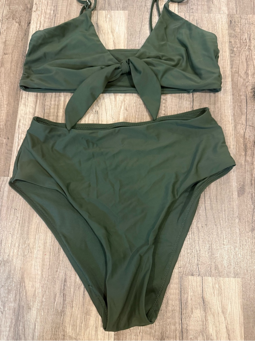 Source Unknown Olive Green High-Waist Bikini Set